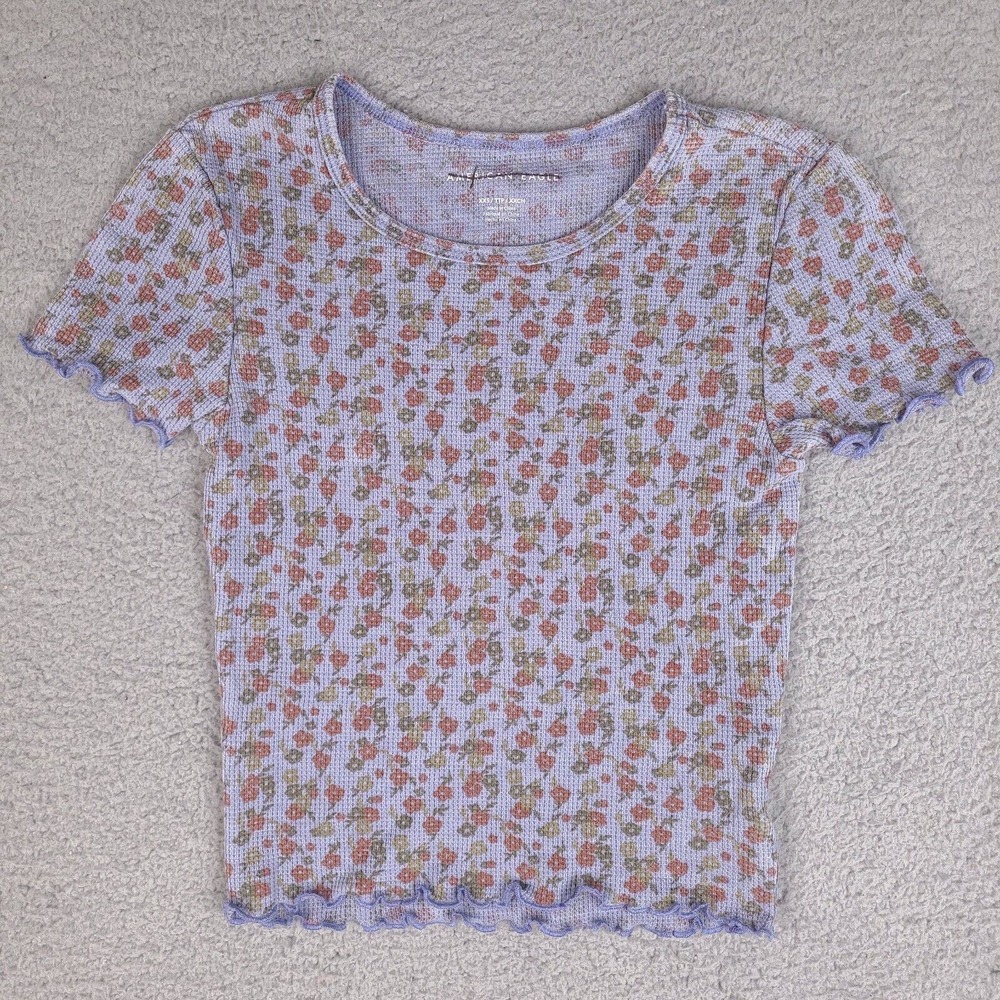 American Eagle Shirt Girls XXS‎ Purple Floral Short Sleeve Ruffled Trim